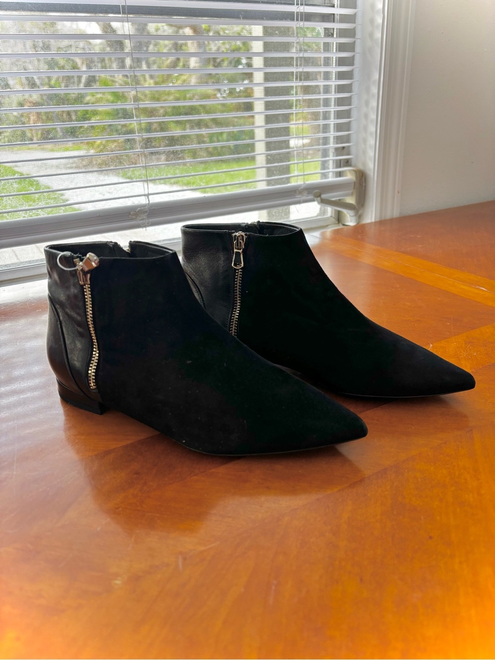 Black Pointed Toe Ankle Boots with Side Zippers-Made in Italy-.